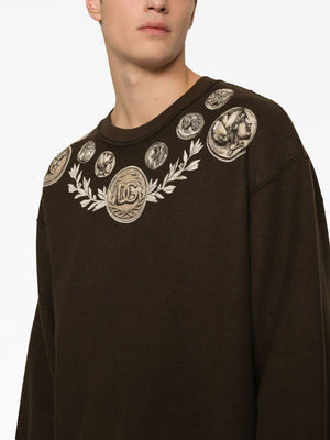 DOLCE & GABBANA Men's Graphic-Print Cotton Sweatshirt in Brown for FW23