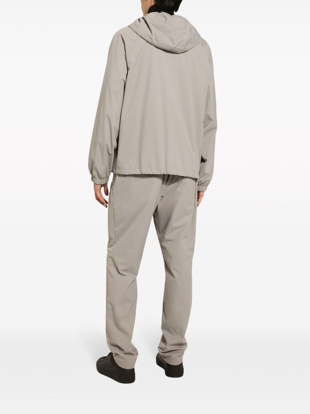 DOLCE & GABBANA Men's Gray Drawstring Hoodie with Logo Plaque and Hardware Details