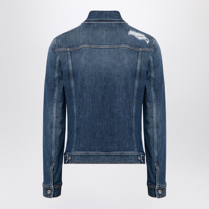 DOLCE & GABBANA Destroyed Denim Jacket with Flap Pockets