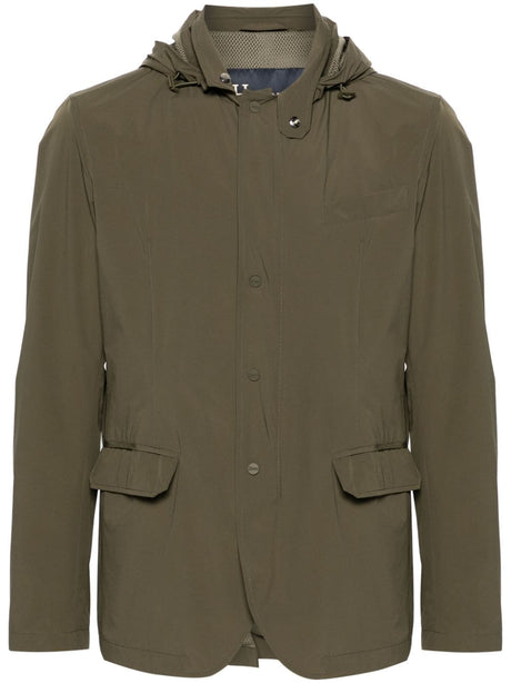 HERNO Men's Olive Green Detachable Hood Jacket