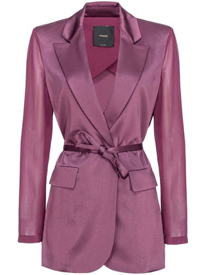 PINKO Satin Belted Jacket with Sheer Sleeves