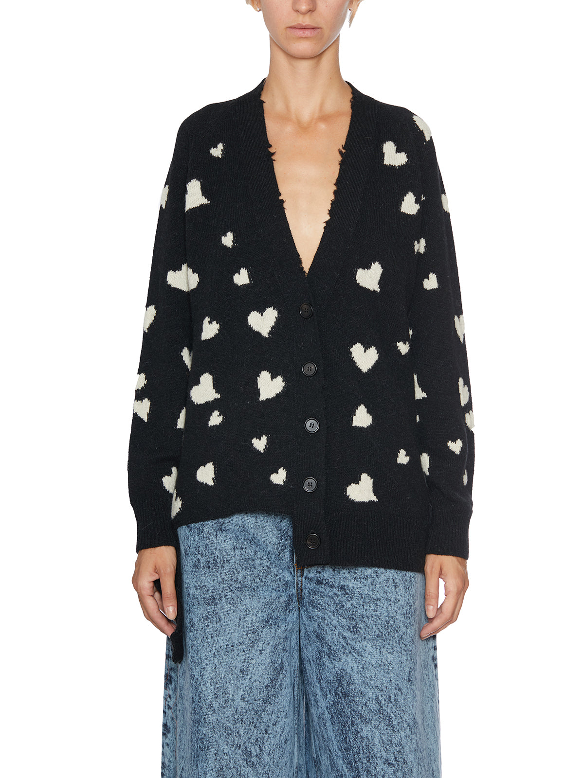 MARNI Cozy Black Knit Cardigan with Heart Design