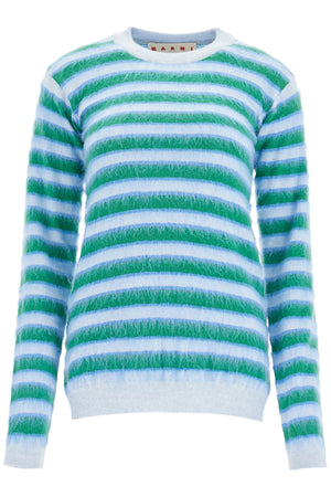 MARNI Striped Wool Crewneck Sweater with Mohair Accents