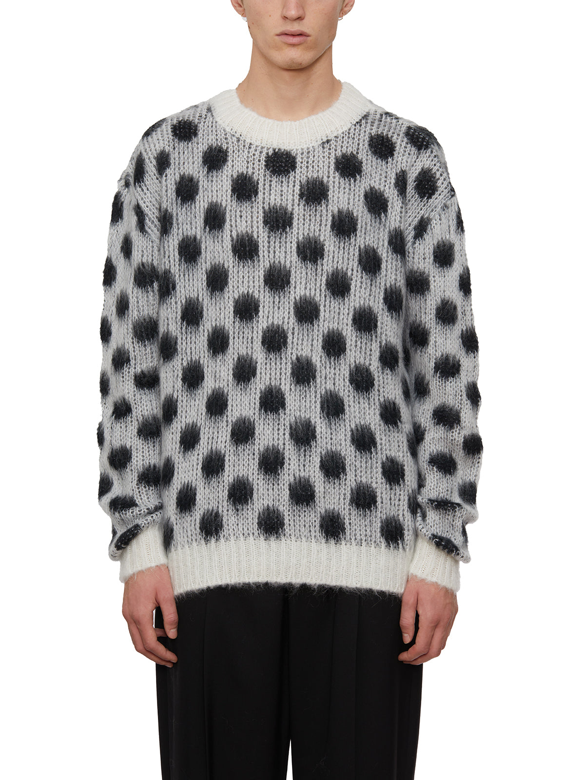 MARNI Men's White Polka Dot Mohair Sweater - FW23