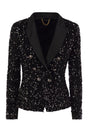 ELISABETTA FRANCHI Double-Breasted Chenille Jacket with Sequin Embroidery