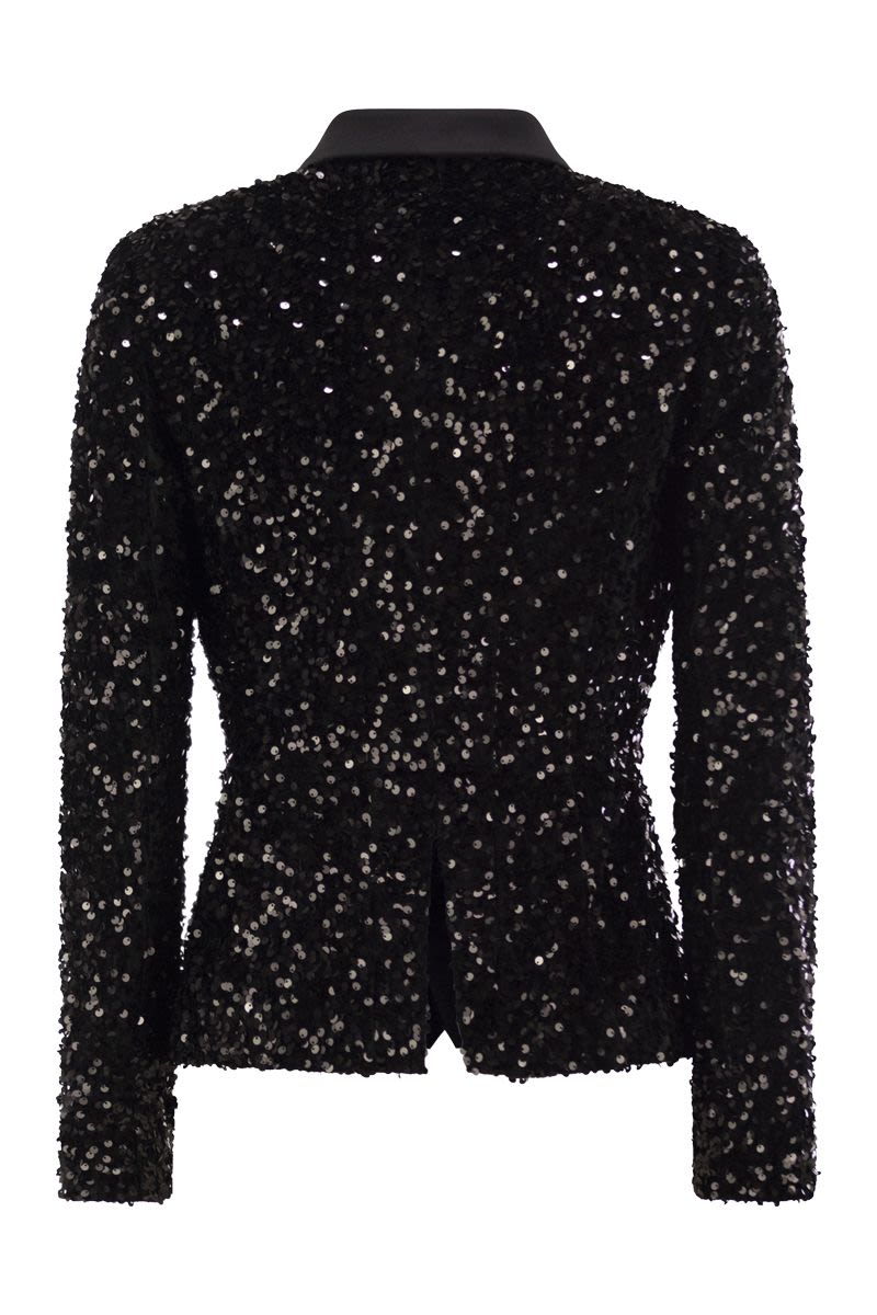 ELISABETTA FRANCHI Double-Breasted Chenille Jacket with Sequin Embroidery