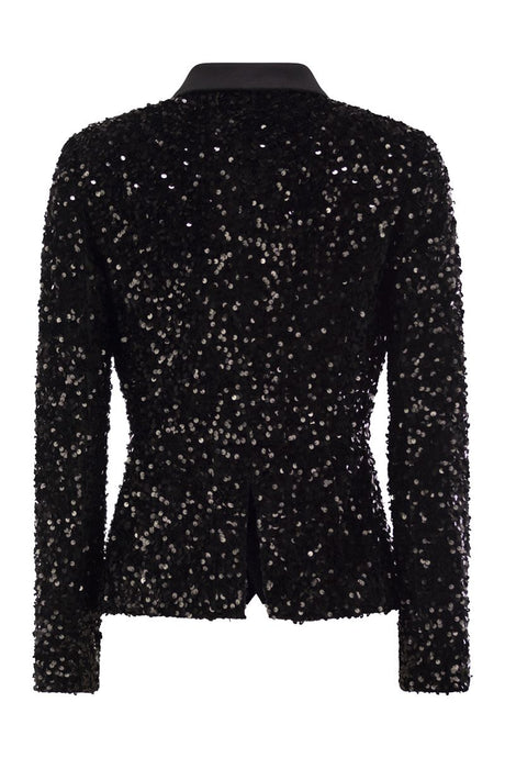 ELISABETTA FRANCHI Double-Breasted Chenille Jacket with Sequin Embroidery