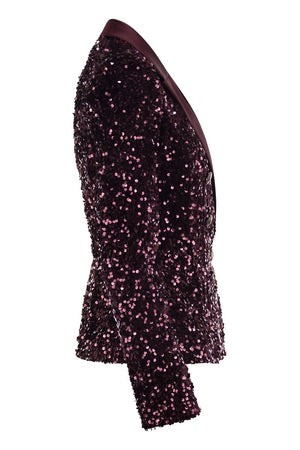 ELISABETTA FRANCHI Double-Breasted Chenille Jacket with Sequin Embroidery