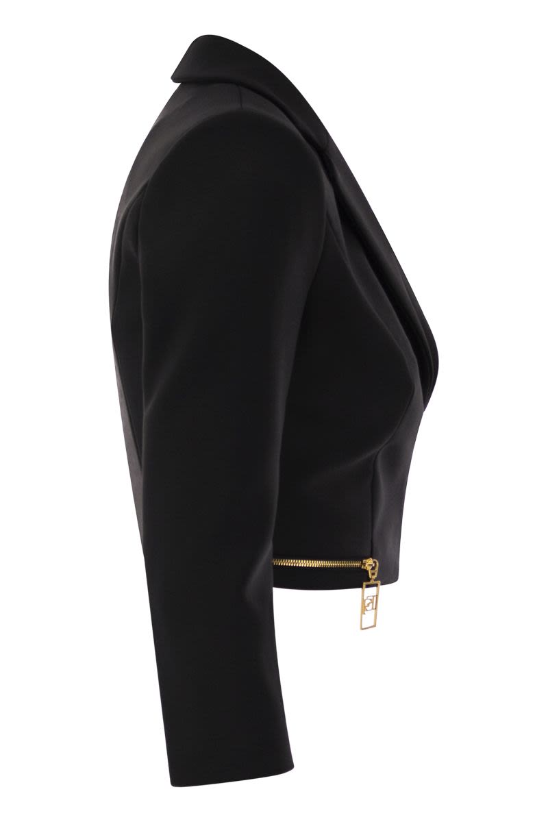 ELISABETTA FRANCHI Chic Cropped Stretch Crepe Jacket with Gold Zip Detail