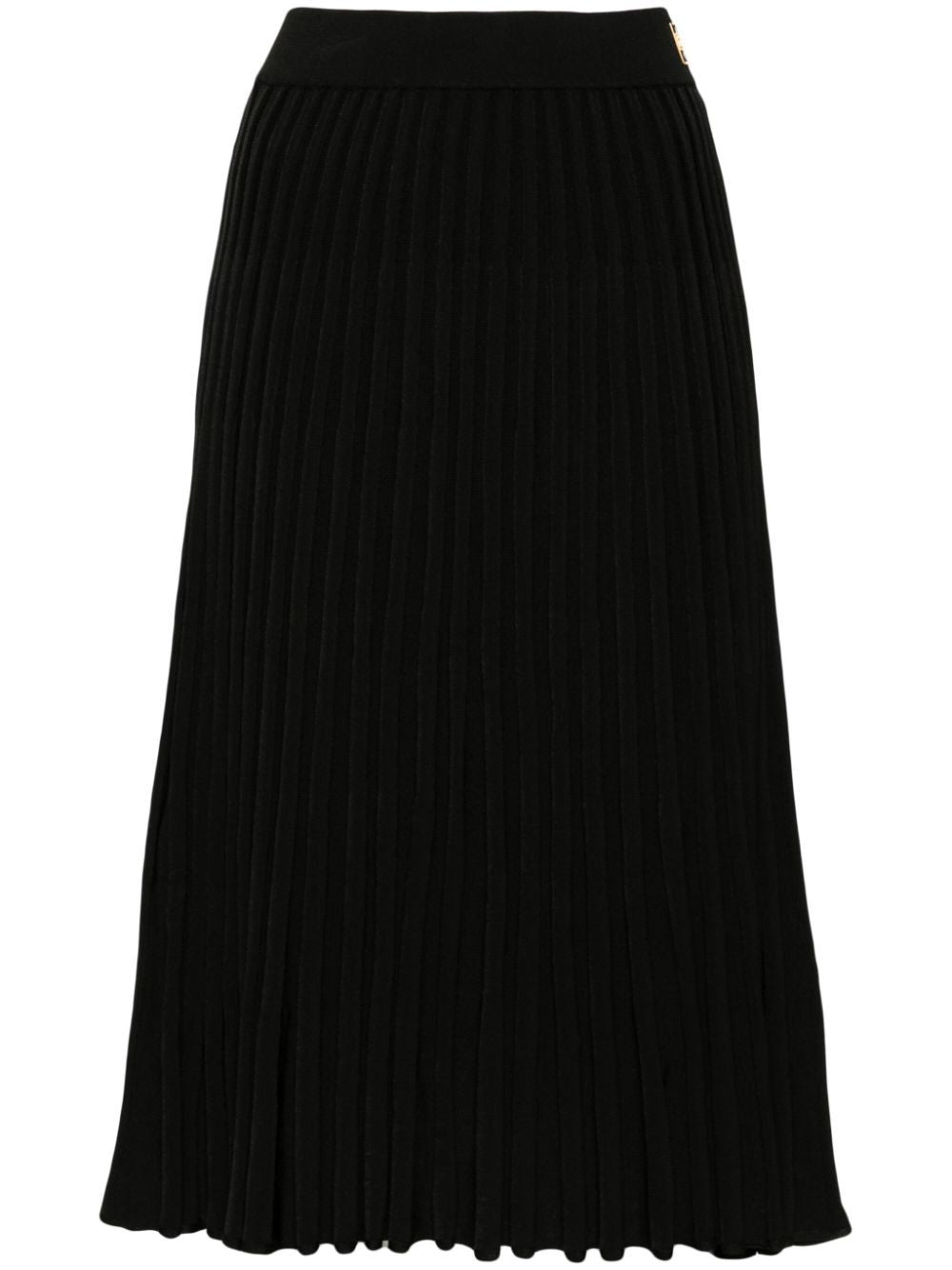 ELISABETTA FRANCHI Black Pleated Skirt with Logo Waist Detail