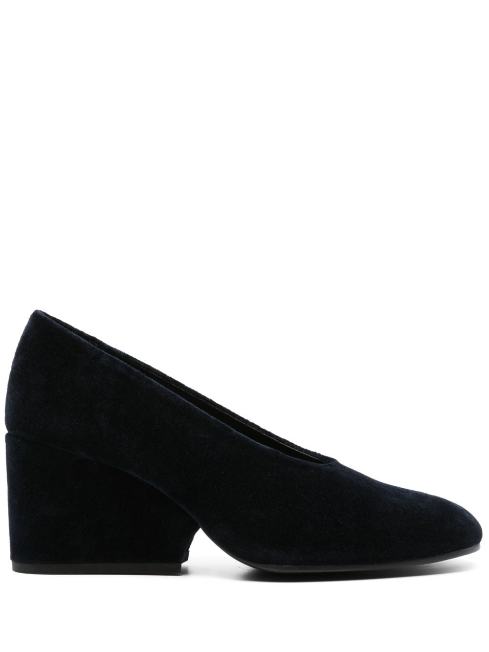 COMME DES GARÇONS Navy Blue Velvet Round-Toe Pumps with Covered Heel