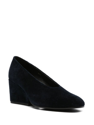 COMME DES GARÇONS Navy Blue Velvet Round-Toe Pumps with Covered Heel