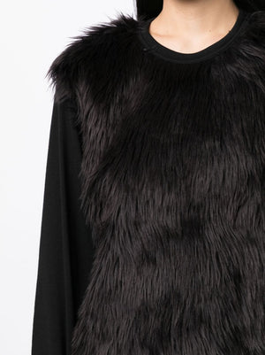 COMME DES GARÇONS Black Faux-Fur Detailing Long-Sleeve T-Shirt for Women