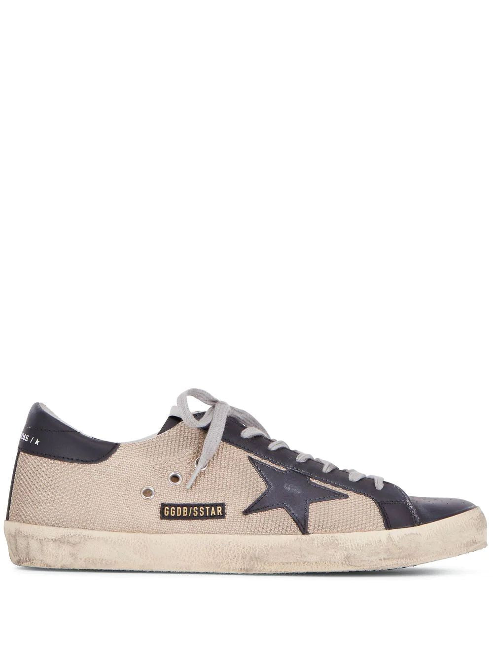 GOLDEN GOOSE Milk/Black Super-Star Net Leather Toe Sneakers for Men - SS23