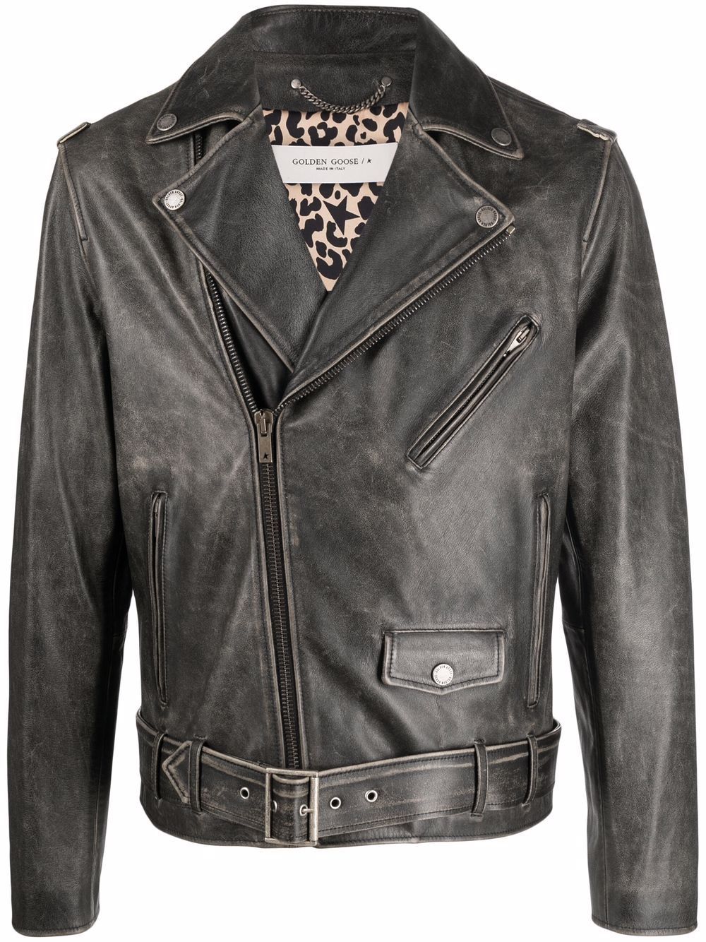 GOLDEN GOOSE Black Biker Leather Jacket for Men - FW23 Collection