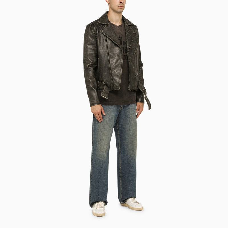 GOLDEN GOOSE Black Biker Leather Jacket for Men - FW23 Collection