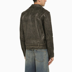 GOLDEN GOOSE Black Biker Leather Jacket for Men - FW23 Collection