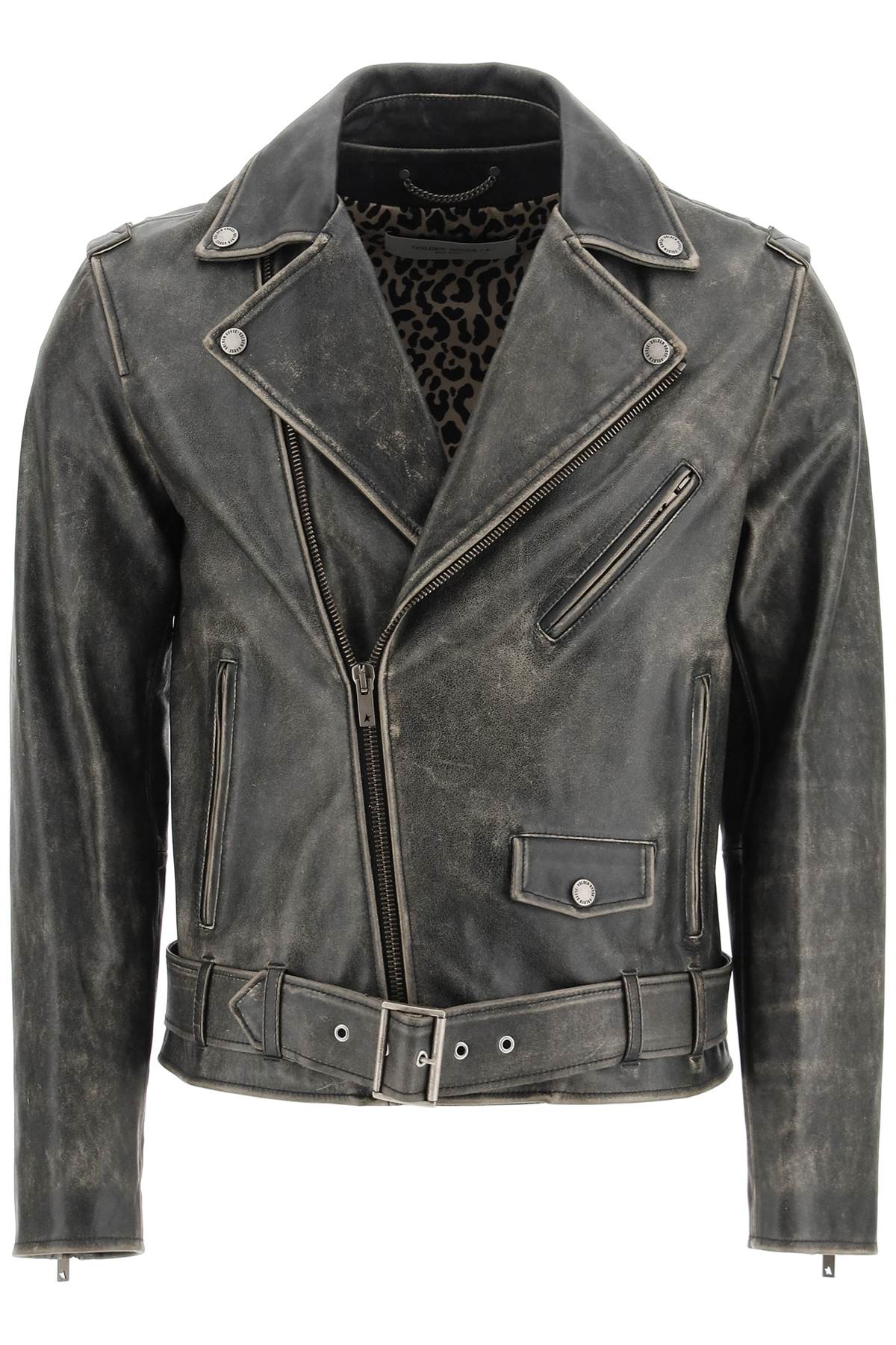 GOLDEN GOOSE Black Biker Leather Jacket for Men - FW23 Collection