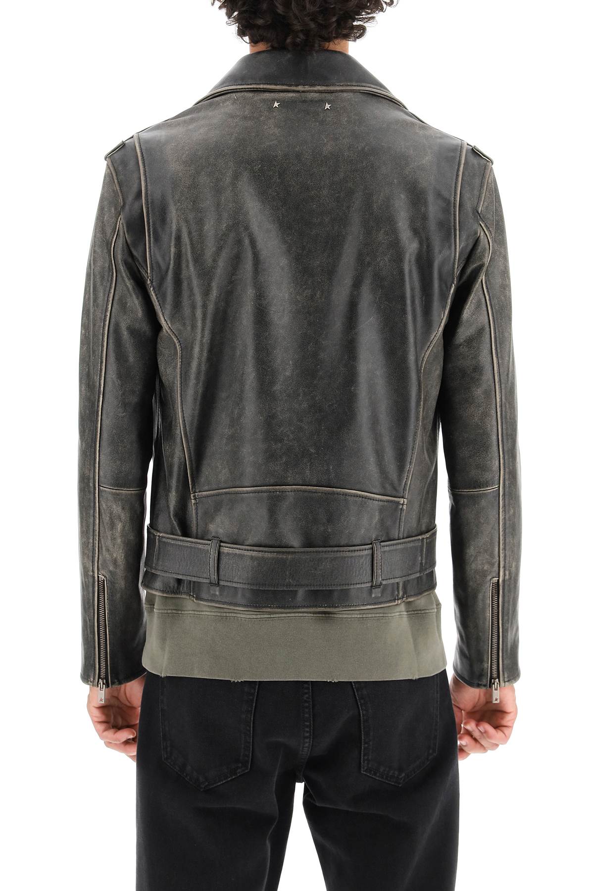 GOLDEN GOOSE Black Biker Leather Jacket for Men - FW23 Collection