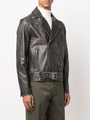 GOLDEN GOOSE Men's Grey Leather Biker Jacket - SS24 Collection