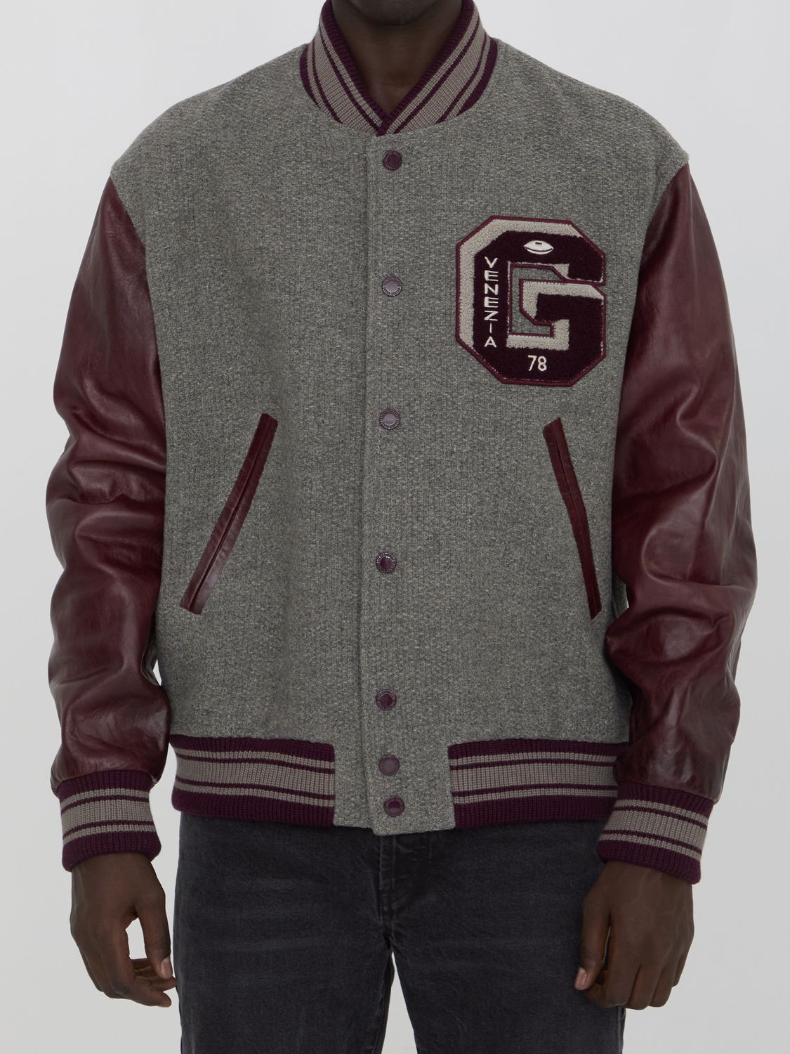 GOLDEN GOOSE Classic Wool Bomber Jacket with Leather Sleeves