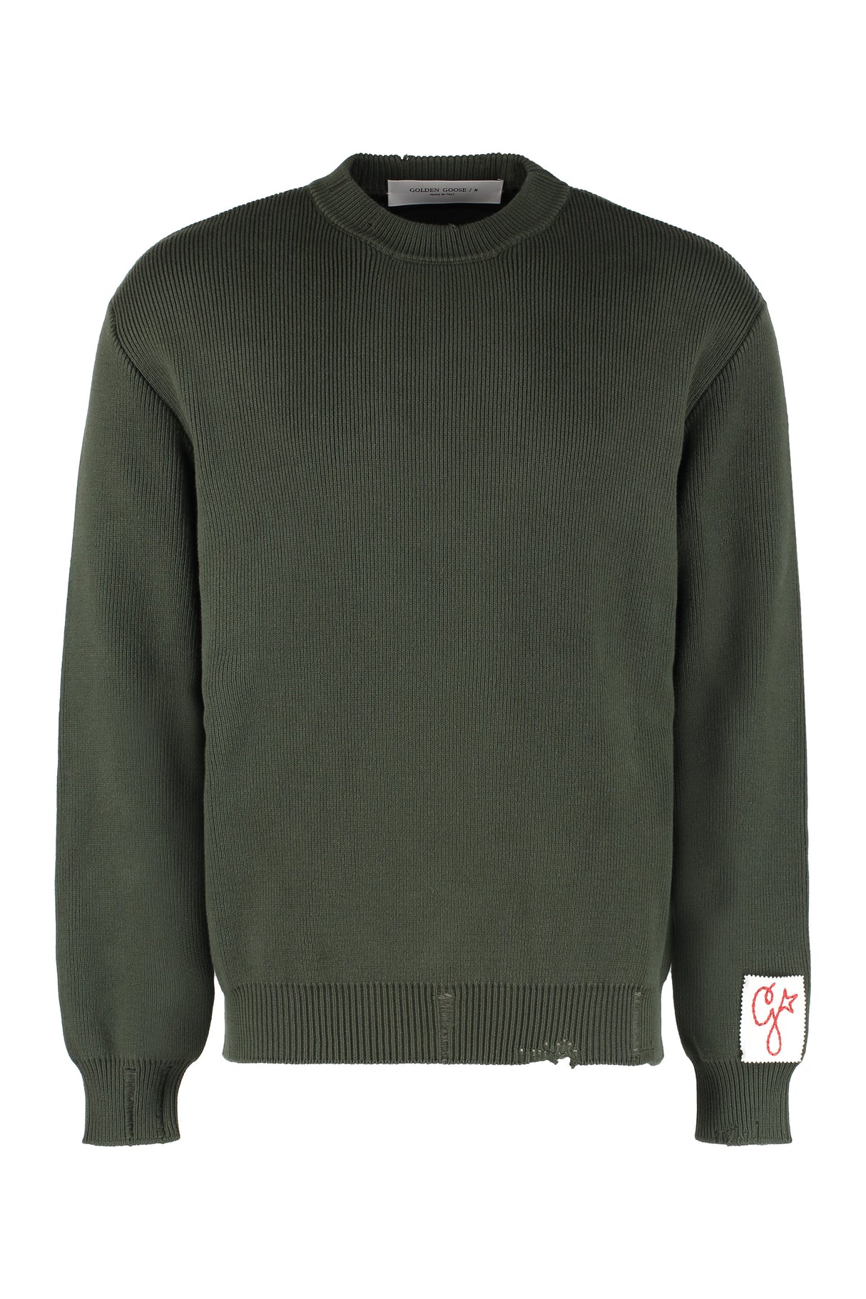 GOLDEN GOOSE Military Green Cotton Crew-Neck Jumper for Men