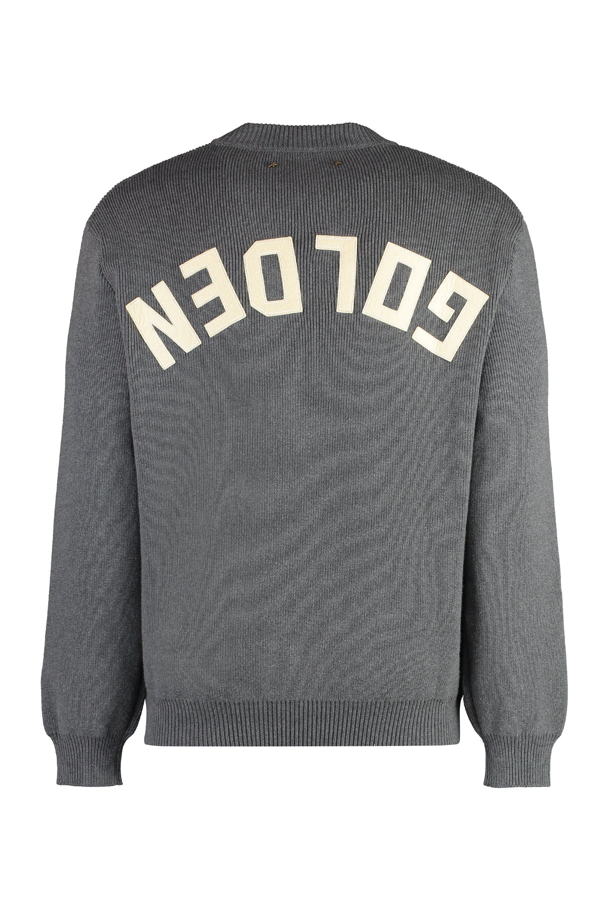 GOLDEN GOOSE Men's Gray Crew-Neck Sweater with Contrasting Color Logo and Ribbed Knit Edges