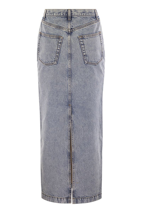 FABIANA FILIPPI Marble-Wash Denim Midi Skirt with Back Slit