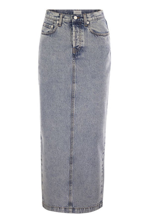 FABIANA FILIPPI Marble-Wash Denim Midi Skirt with Back Slit