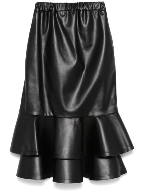 COMME DES GARÇONS Black Faux Leather Straight Cut Skirt with Ruffles and Drawstring Waist