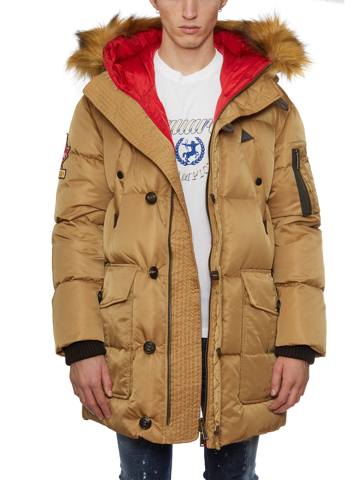 DSQUARED2 Beige Puffer Jacket with Hood for Men