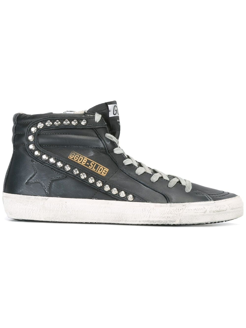 GOLDEN GOOSE Black Studded Leather Slide Sneakers for Women