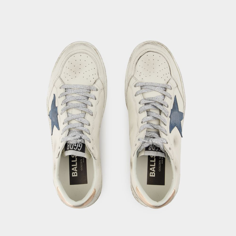 GOLDEN GOOSE Chic Ball Star White and Smoke Blue Leather Sneakers