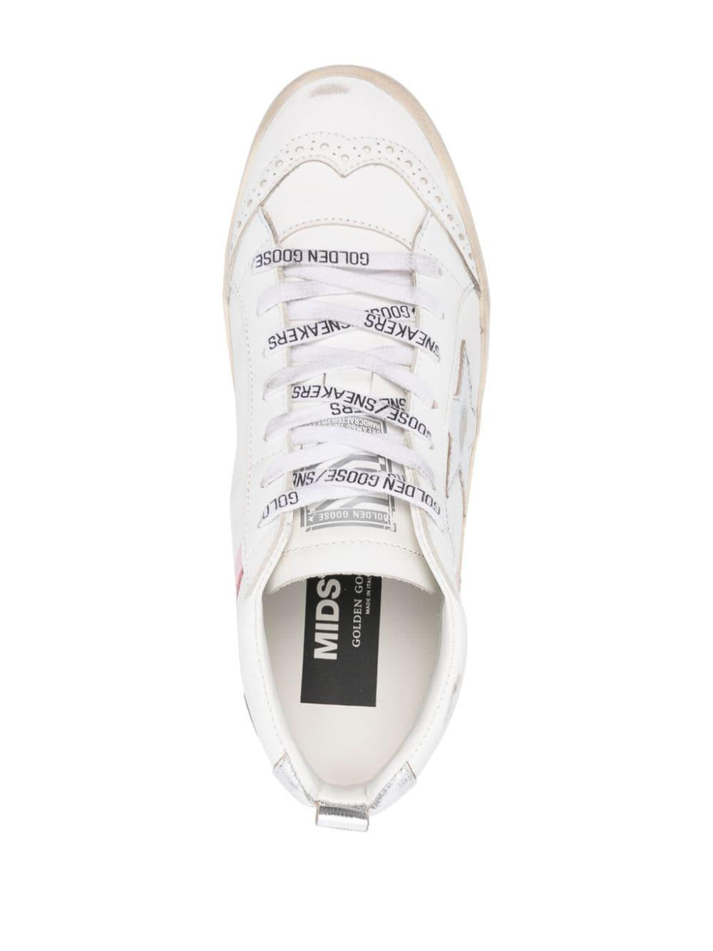 GOLDEN GOOSE Mid Star Glam Sneakers in White, Silver & Pink