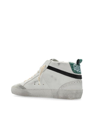 GOLDEN GOOSE Mid Star Artisanal Leather Sneakers in White, Green, and Black