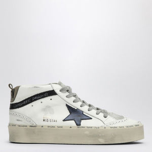 GOLDEN GOOSE Chic White Mid Star Sneaker with Blue Accents