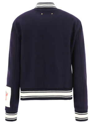 GOLDEN GOOSE Blue Bomber Jacket with Sporty-Stripe Details for Women