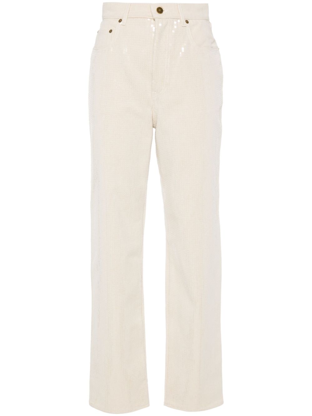 GOLDEN GOOSE Ecru Denim Pants with Star Studs