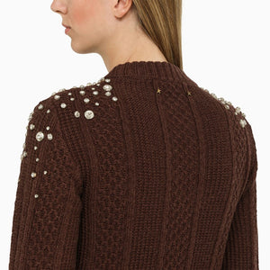 GOLDEN GOOSE Women's White Wool Cropped Sweater with Crystal Embellishments