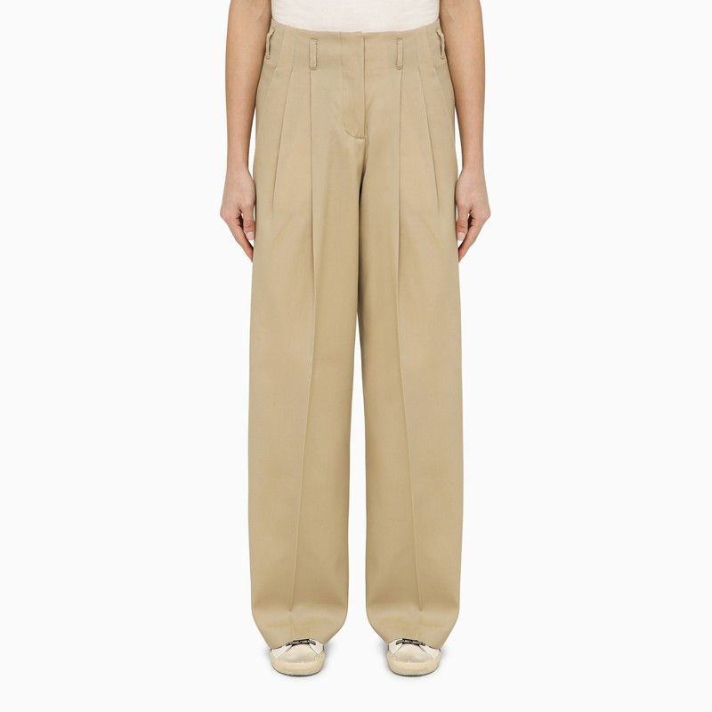 GOLDEN GOOSE Sand-Coloured Wide-Leg Wool Trousers for Women