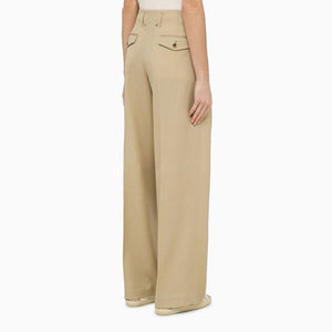 GOLDEN GOOSE Sand-Coloured Wide-Leg Wool Trousers for Women