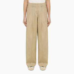 GOLDEN GOOSE Sand-Coloured Wide-Leg Wool Trousers for Women