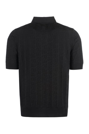 DOLCE & GABBANA Men's Jacquard Knit Polo Shirt in Black - FW23