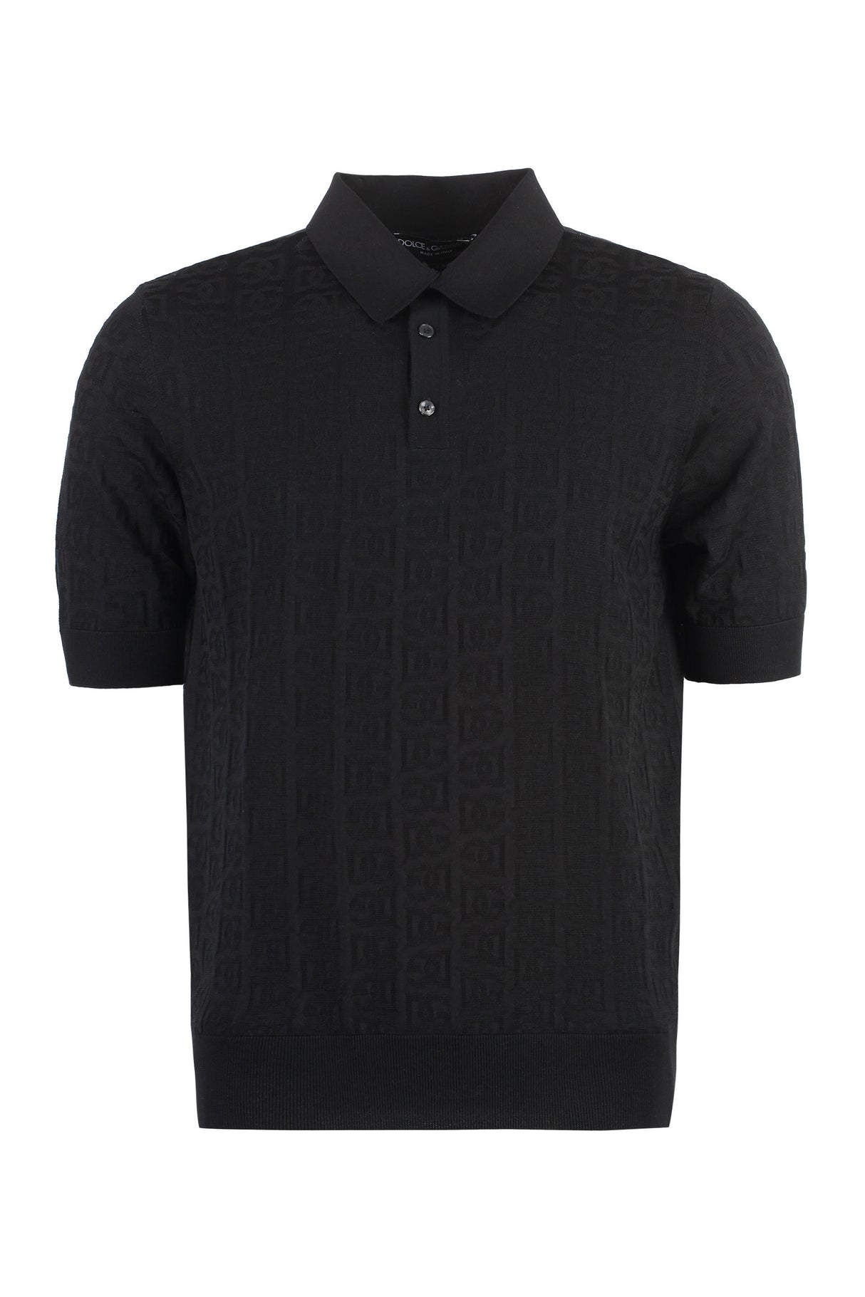 DOLCE & GABBANA Men's Jacquard Knit Polo Shirt in Black - FW23