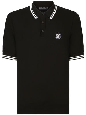 DOLCE & GABBANA Men's Logo Cotton Polo Shirt in Black/White