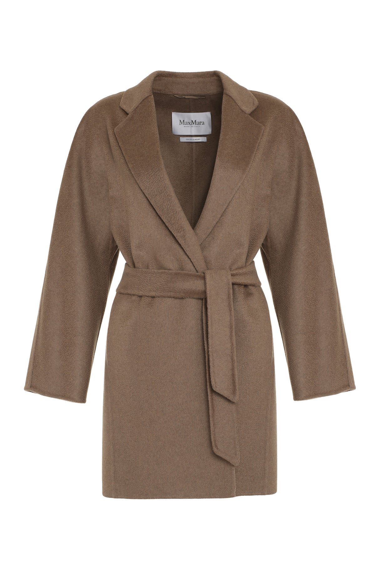 MAX MARA Taupe Cashmere Jacket with Lapel Collar and Coordinated Waist Belt