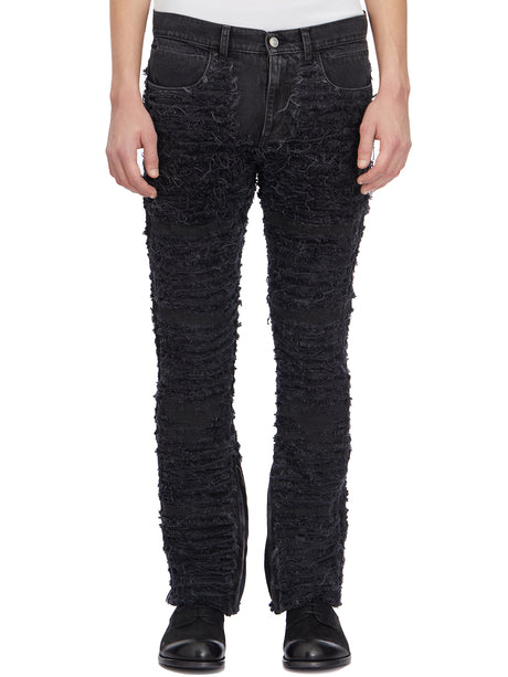 1017 ALYX 9SM Men's Black Denim Washed Trousers with Frayed Hem