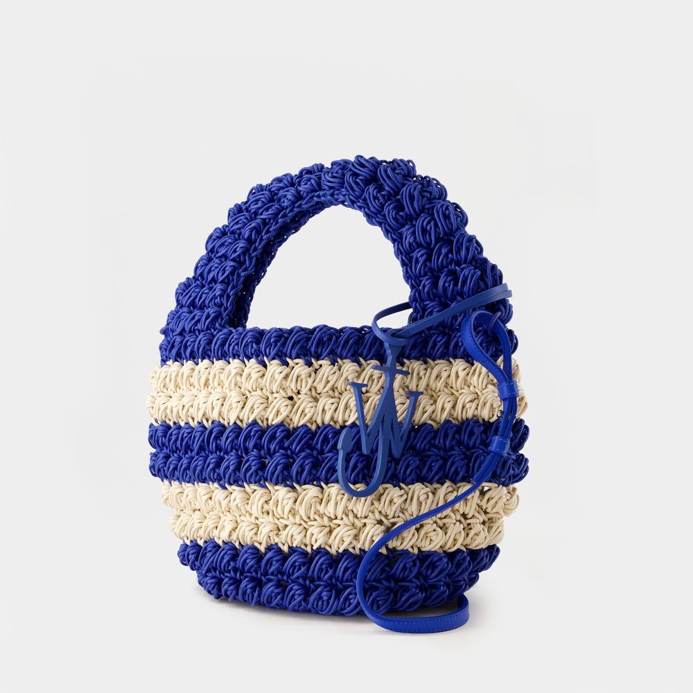 JW ANDERSON Navy Waxed Cotton Popcorn Basket Handbag for Women