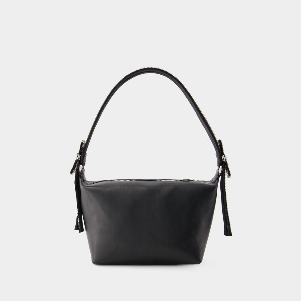 KARA Double Bow Pouch Handbag - Black