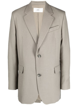 AMI PARIS Men's Wide Single-Breasted Taupe Jacket in Wool for FW23